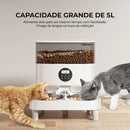 Alimentador inteligente para animais de estimação com duas tigelas e controle remoto.